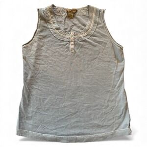 WOOLRICH Womens Blue Opal Tank Top Size M Cotton Henley Style Buttons